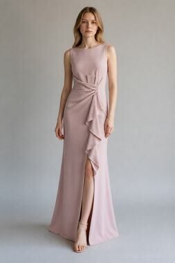 Betsy & Adam Women’s Christine Scuba Ruffled Bow Blush Pink Evening Dress 4P